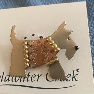 Coldwater Creek Scotty Dog in Sweater pin/brooch new with package vintage